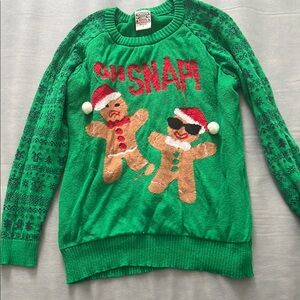 Green Christmas Sweater with Gingerbread Design